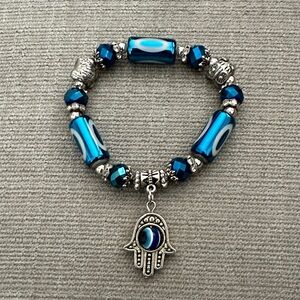 Stylish Blue and Silver Bracelet with Hamsa Charm
